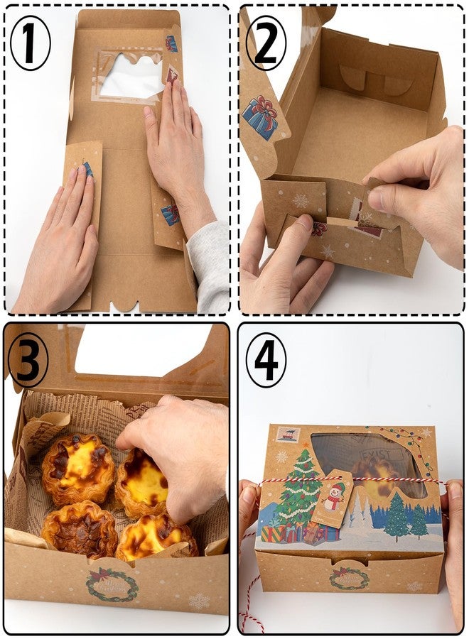 Famgee 12 Pack Christmas Cookie Boxes with Window Lid Bakery Treat Boxes Baking Kraft Goodies Donut Boxes for Gift Giving Pastry Packaging Xmas Party Cupcakes Dessert Containers 8.6 x 5.9 x 2.8 Inch - Image 4